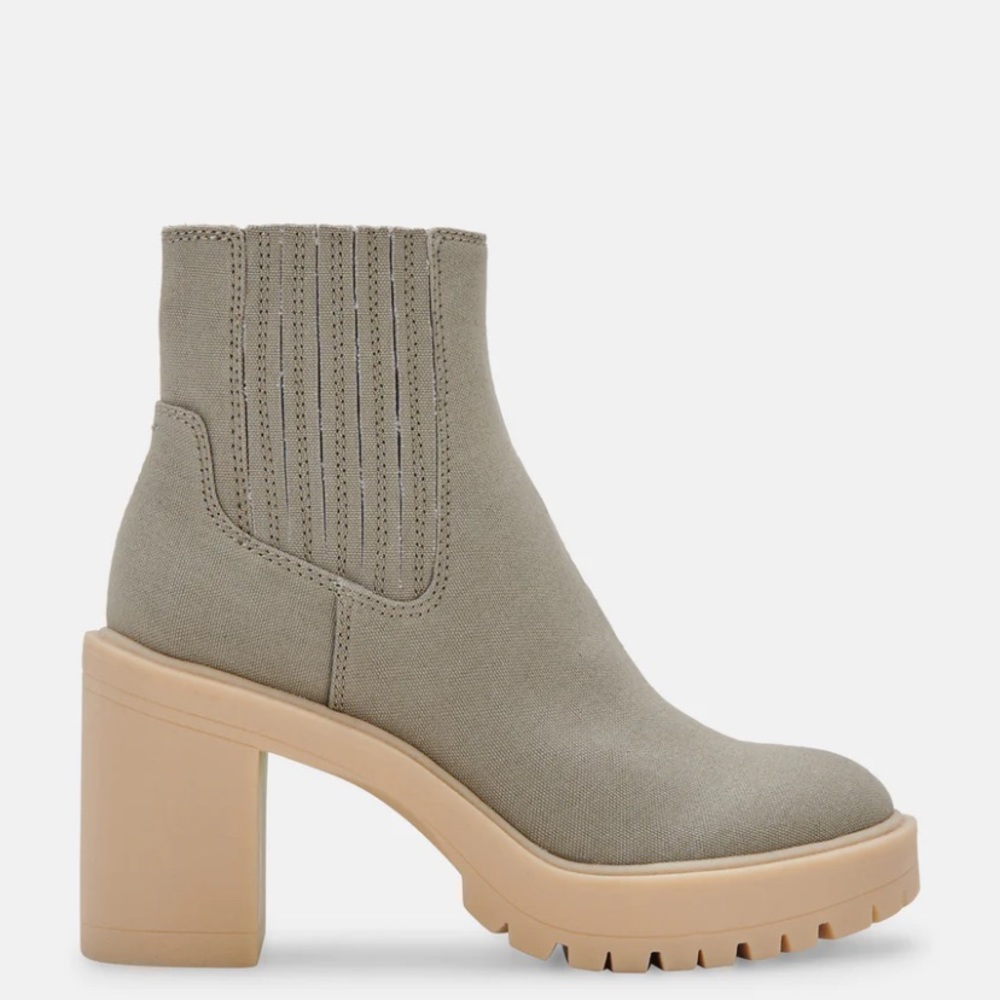Dolce Vita ✨ Sage Canvas Caster Booties Size 9.5 ✨ Linen Boot Chunky Rubber Heel